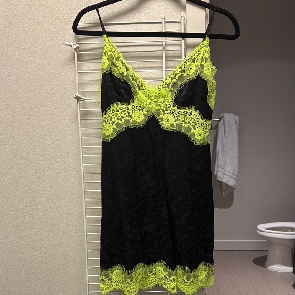 Black and Neon Lace Slip Dress